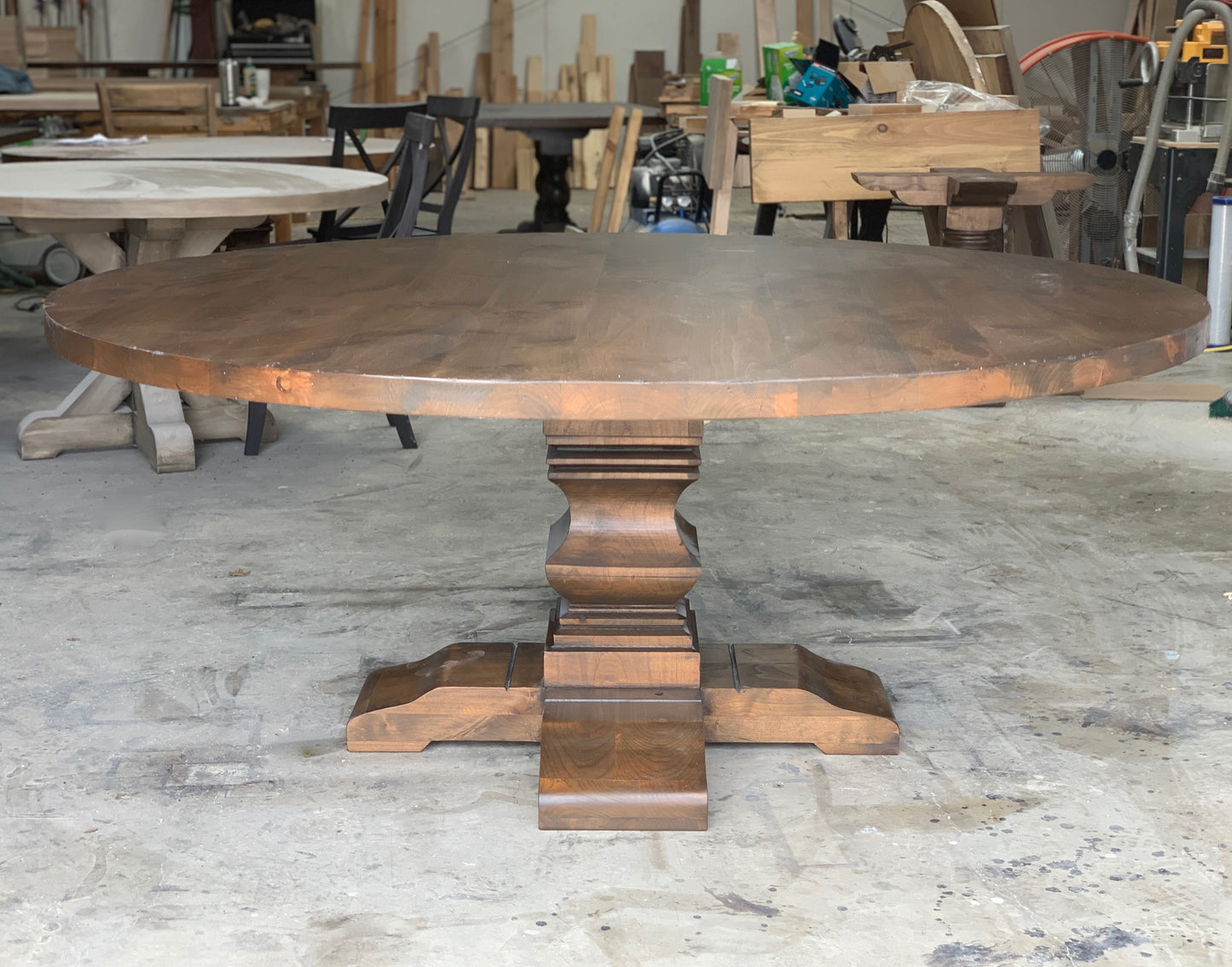 Round Pedestal Base Dining Table with Square Hand-Cut Pedestal