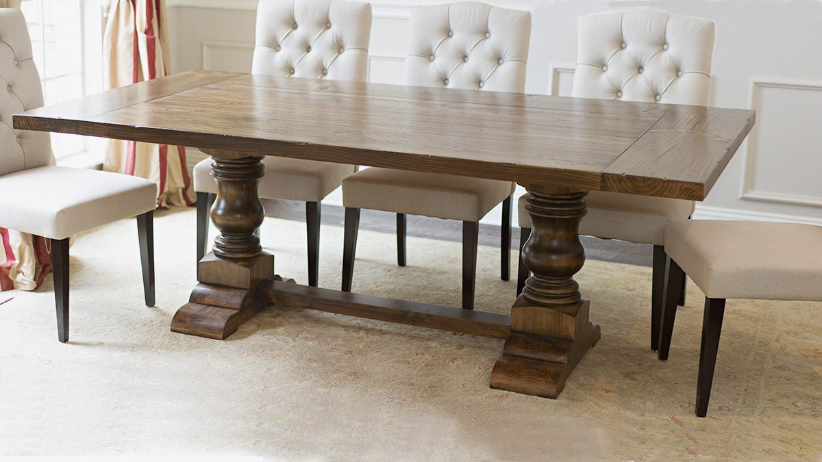 Pedestal Trestle Dining Table with Turned Pedestals