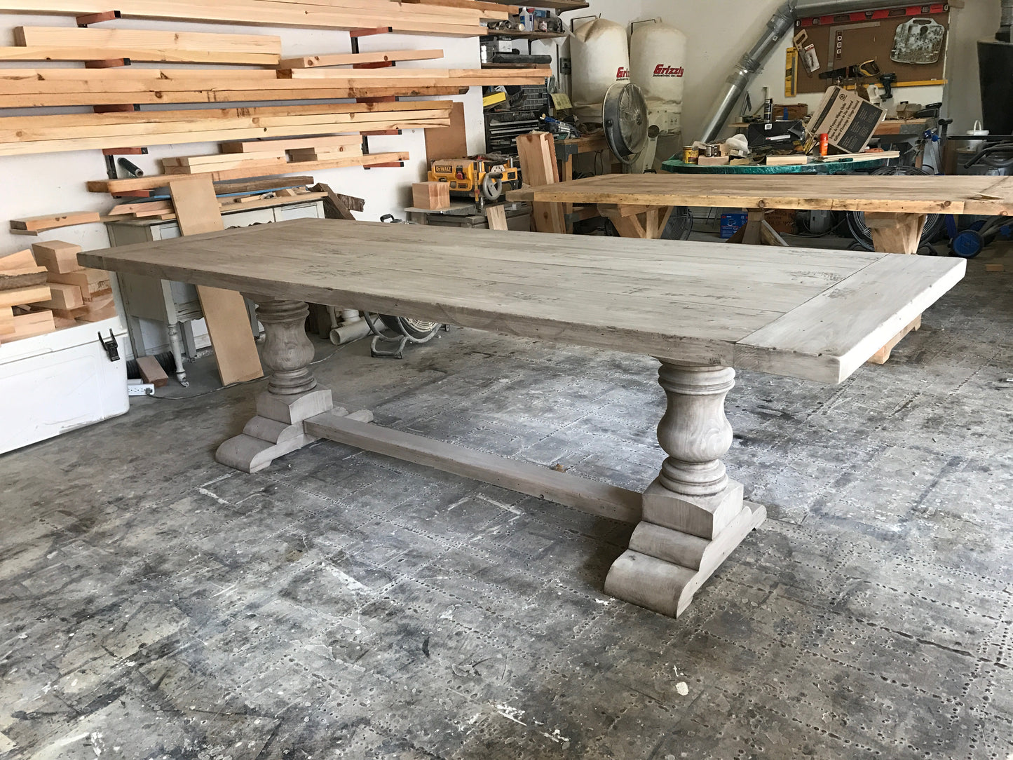 Pedestal Trestle Dining Table with Turned Pedestals