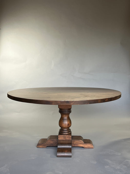 Round Pedestal Base Dining Table with Hand-turned Pedestal