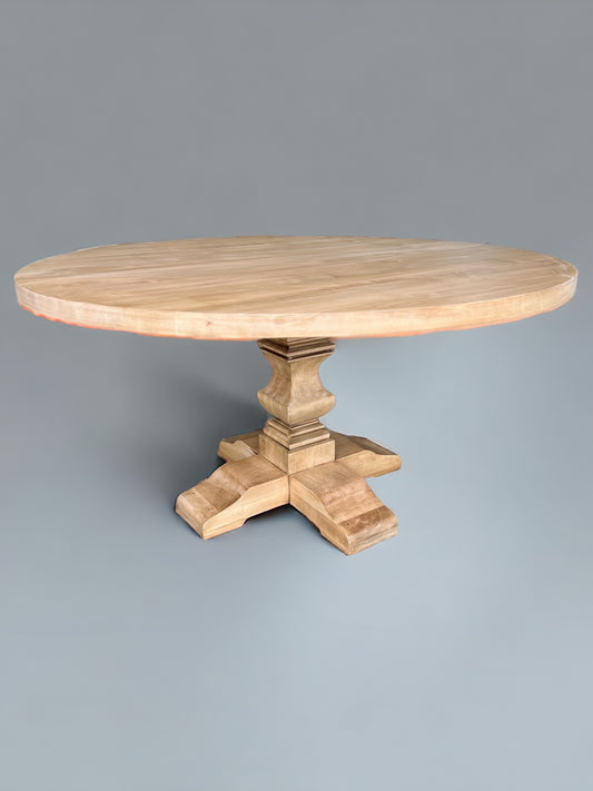 Round Pedestal Base Dining Table with Square Hand-Cut Pedestal