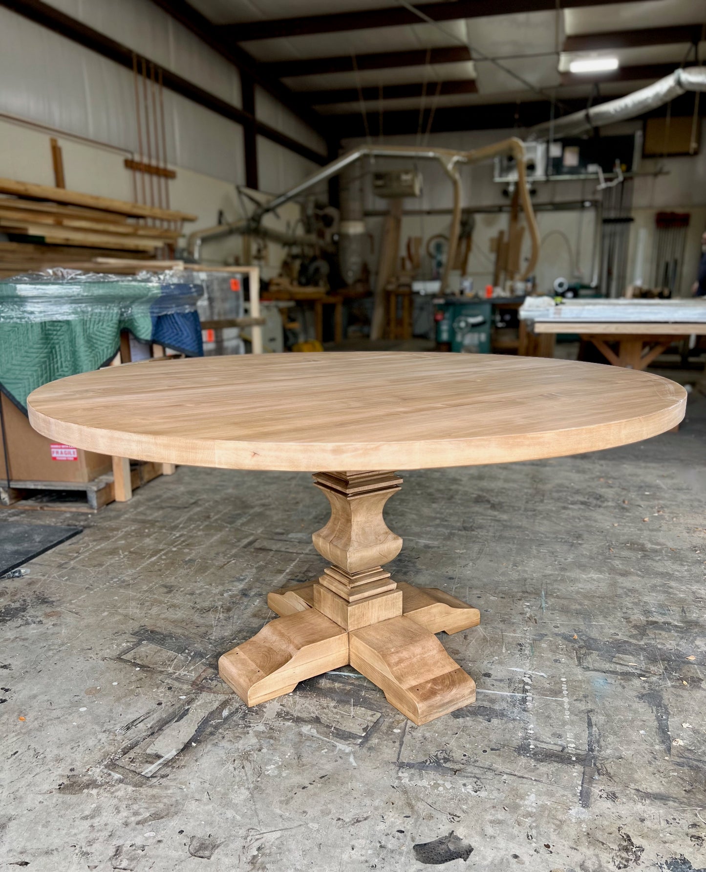 Round Pedestal Base Dining Table with Square Hand-Cut Pedestal